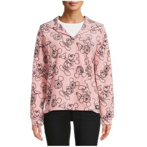 Disney Mickey Mouse Allover Print Plush Fleece Rose Pink Hoodie Size Junior 7/9